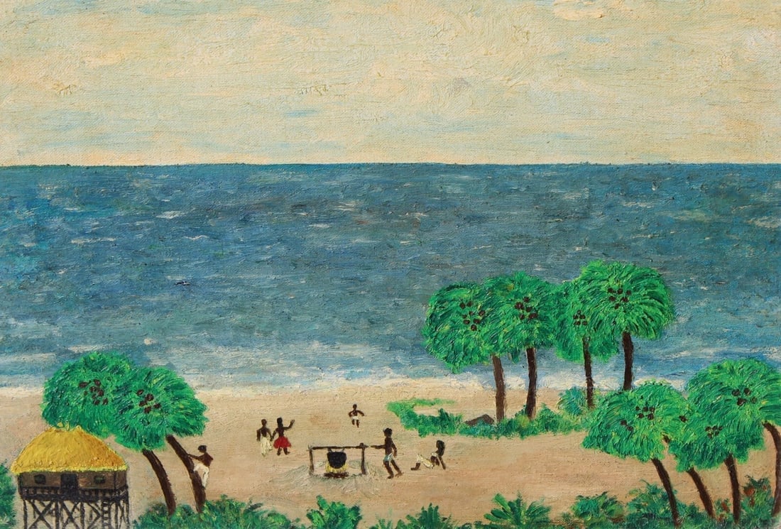 Naive Native Figures on a Tropical Beach by the Ocean oil painting - 4