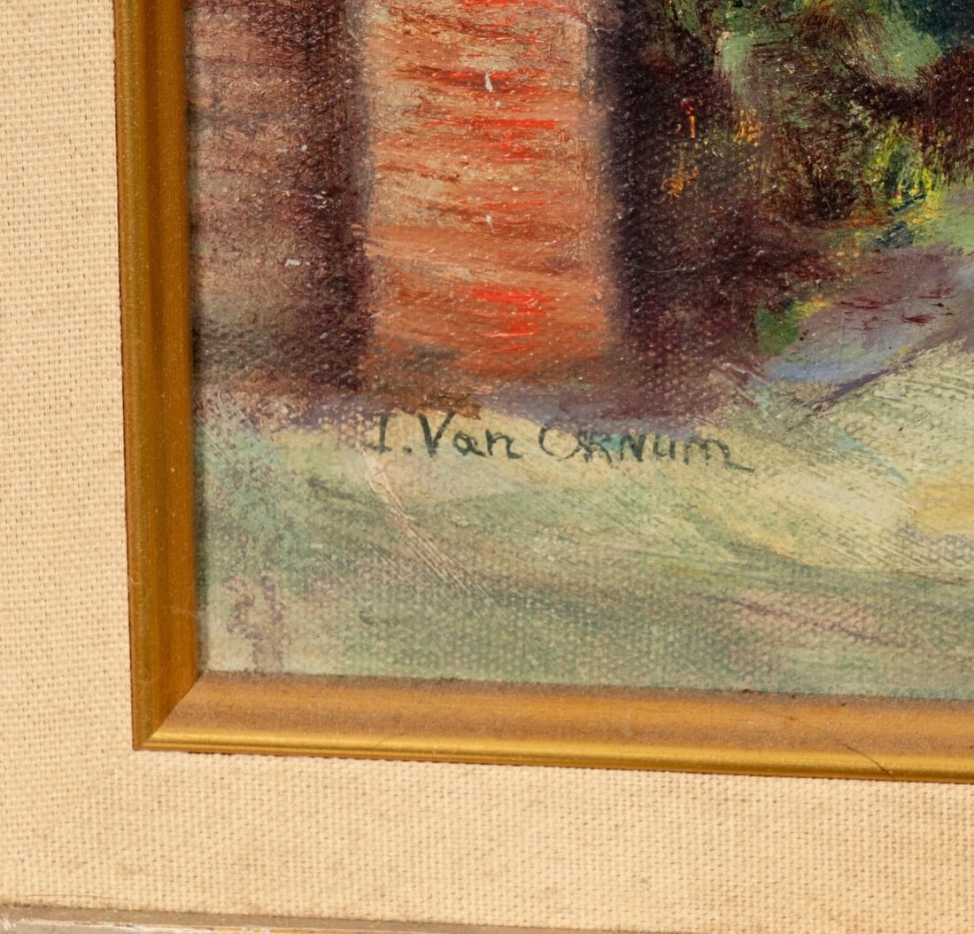I. VAN ORNUM Original oil Woman on a Path by the Sea w/ Hillside Houses Laguna - 4
