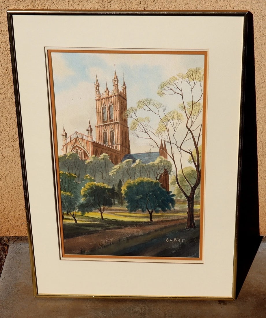 Eric Parfit Landscape with English Church ORIGINAL watercolor - 3