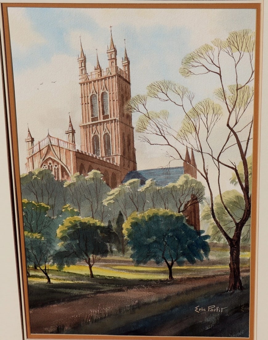 Eric Parfit Landscape with English Church ORIGINAL watercolor - 4