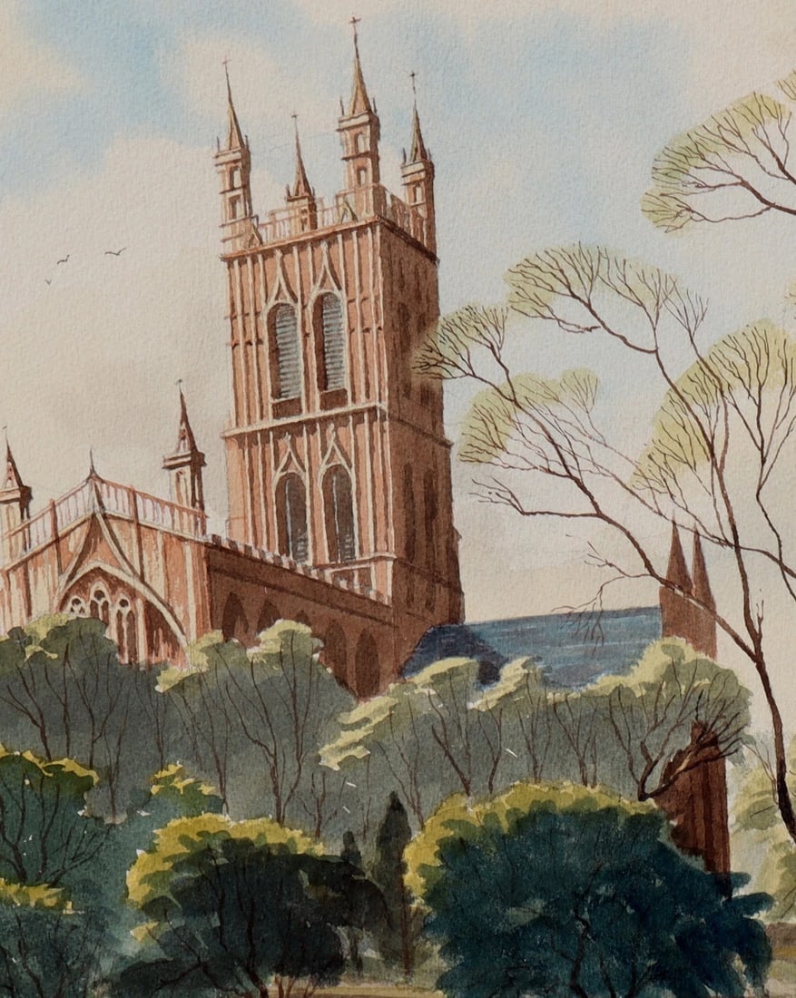 Eric Parfit Landscape with English Church ORIGINAL watercolor - 5
