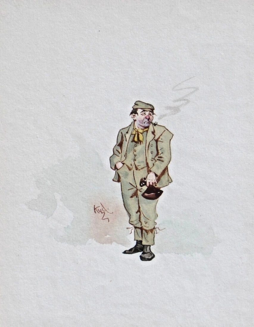 JOSEPH CLAYTON CLARK Original 19th Century Watercolor DURDIES Dickens Character - 3