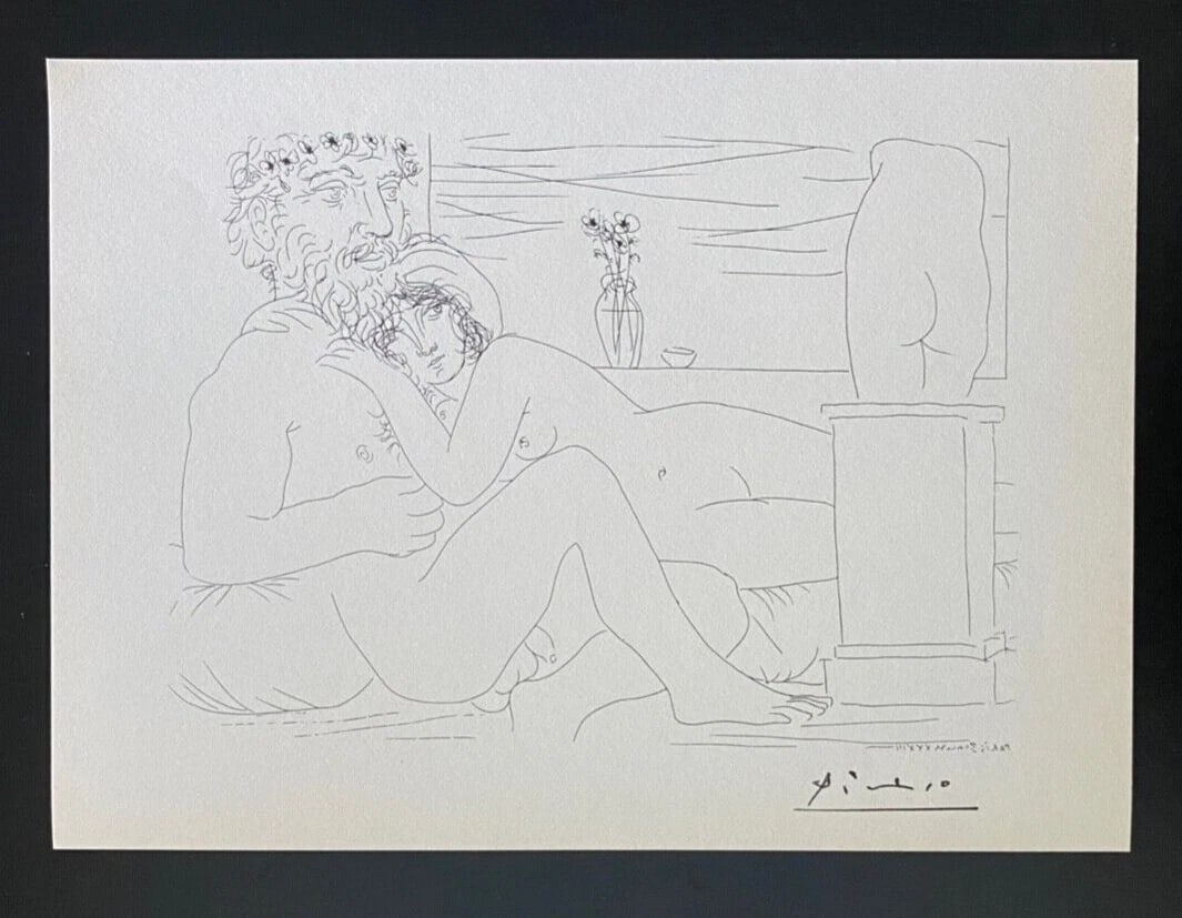 PABLO PICASSO 1955 ARTISTIC FIGURE SIGNED PRINT FRAMED ART - 2
