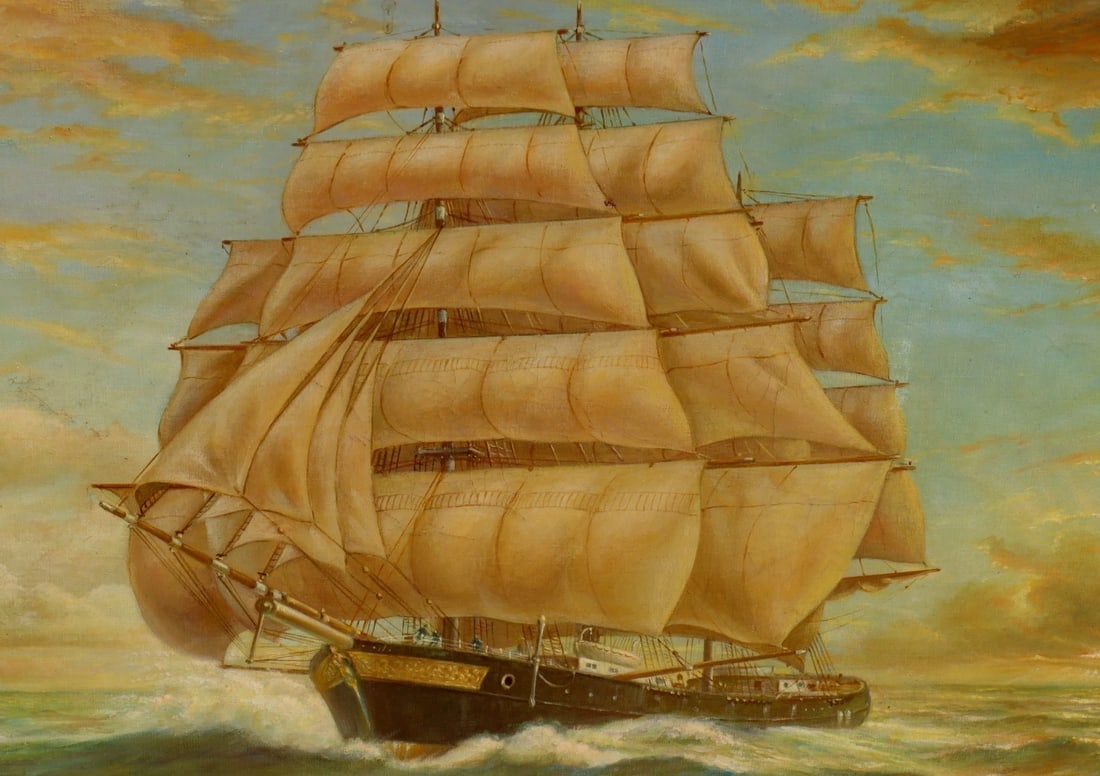 LEO RAWLINGS British Ship on the High Seas original oil painting 1972 - 5