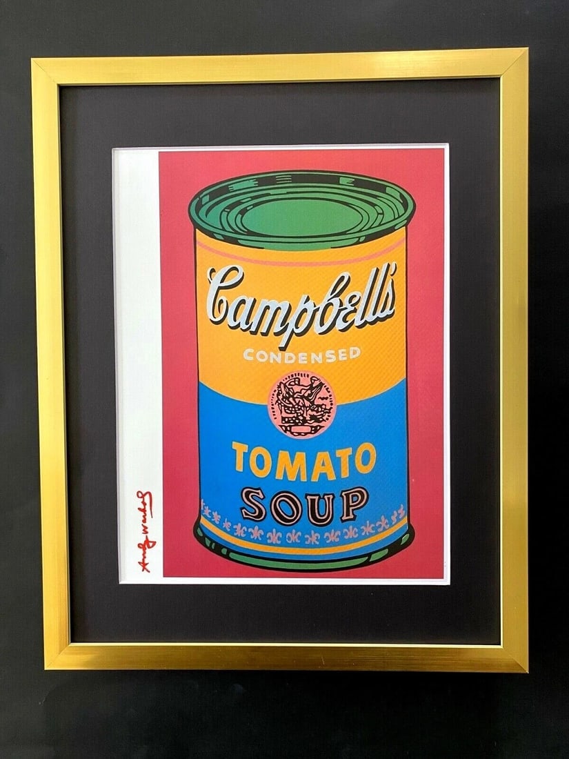 ANDY WARHOL, 1984 SIGNED CAMPBELL'S SOUP CAN POP ART WITH FREE FRAMING: This is a Beautiful and Scarce 1984 Print by Andy Warhol " CAMPBELL'S SOUP" FACSIMILE SIGNED IN RED INK LIST PRICE $395.00 Matted to be Framed at Home on your Favorite 11 x 14 NOTE: THE FRAME IS NOT