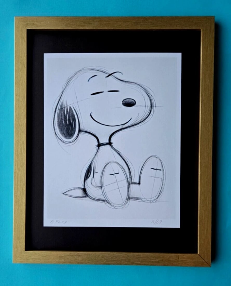 AIDAN FLUX | Hand Signed Original Print Ltd. Ed. of 69 COA SNOOPY Sketch: This is a Stunning and Scarce 100% Authentic New Print by Aidan Flux AIDAN Flux represents a new wave of artists who embrace technology as a partner in creation, crafting works that resonate with the