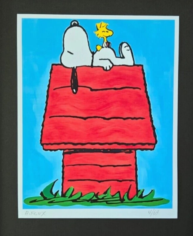 AIDAN FLUX | Hand Signed Original Print Framed LtdED of 69 COA SNOOPY IS HAPPY - 3