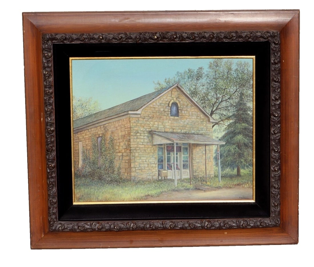 DYCKIE WALLACE Original Mid Century oil painting Rural Brick Building (1 of 7)