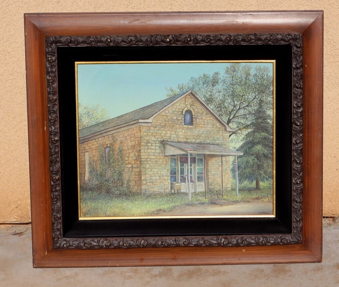 DYCKIE WALLACE Original Mid Century oil painting Rural Brick Building - 3