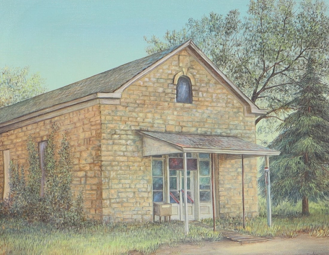 DYCKIE WALLACE Original Mid Century oil painting Rural Brick Building - 4