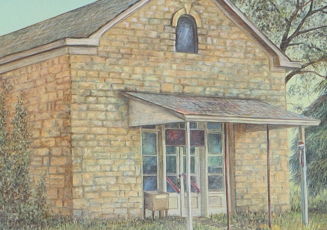 DYCKIE WALLACE Original Mid Century oil painting Rural Brick Building - 5