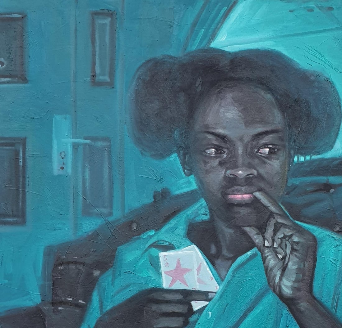 Ajegbomogun Damilola, Crooked Player - 21st Century Contemporary, Figurative Portrait, Blue, Card, - 12