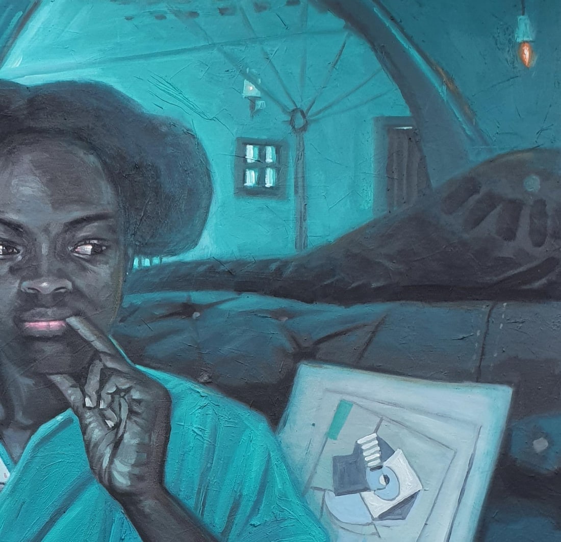 Ajegbomogun Damilola, Crooked Player - 21st Century Contemporary, Figurative Portrait, Blue, Card, - 13