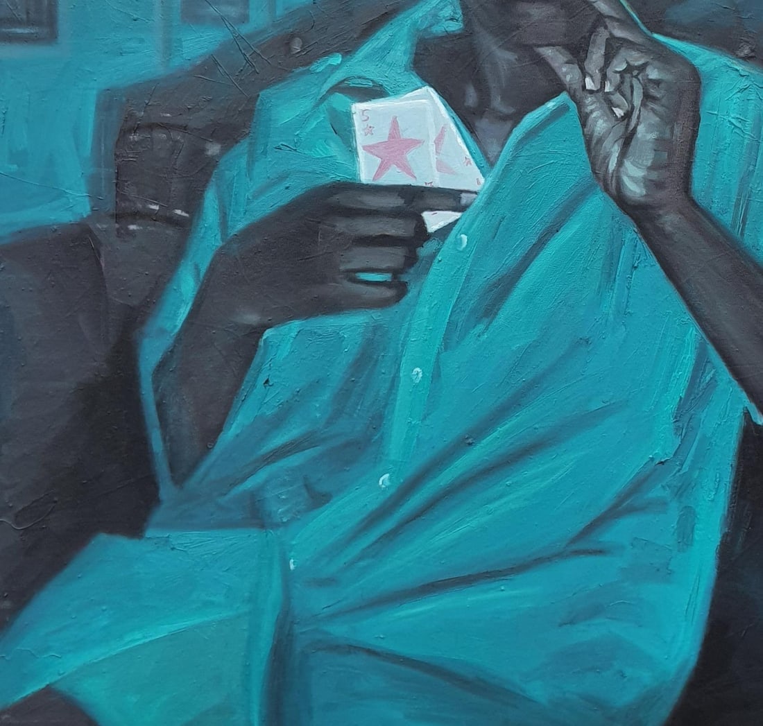 Ajegbomogun Damilola, Crooked Player - 21st Century Contemporary, Figurative Portrait, Blue, Card, - 14