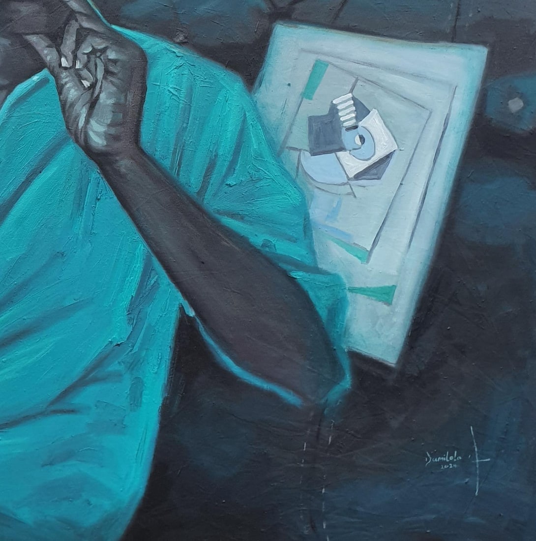 Ajegbomogun Damilola, Crooked Player - 21st Century Contemporary, Figurative Portrait, Blue, Card, - 3