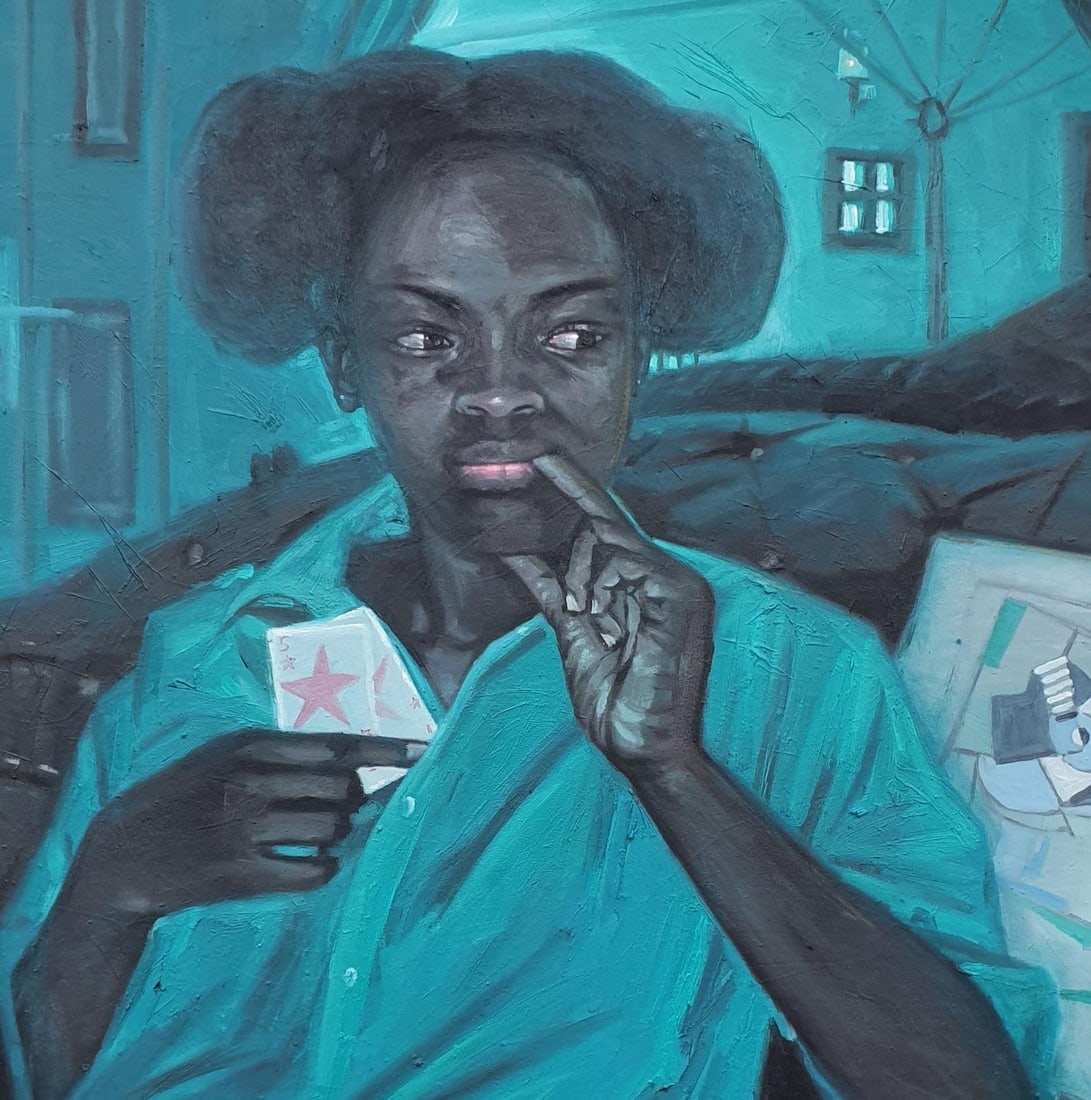 Ajegbomogun Damilola, Crooked Player - 21st Century Contemporary, Figurative Portrait, Blue, Card, - 4