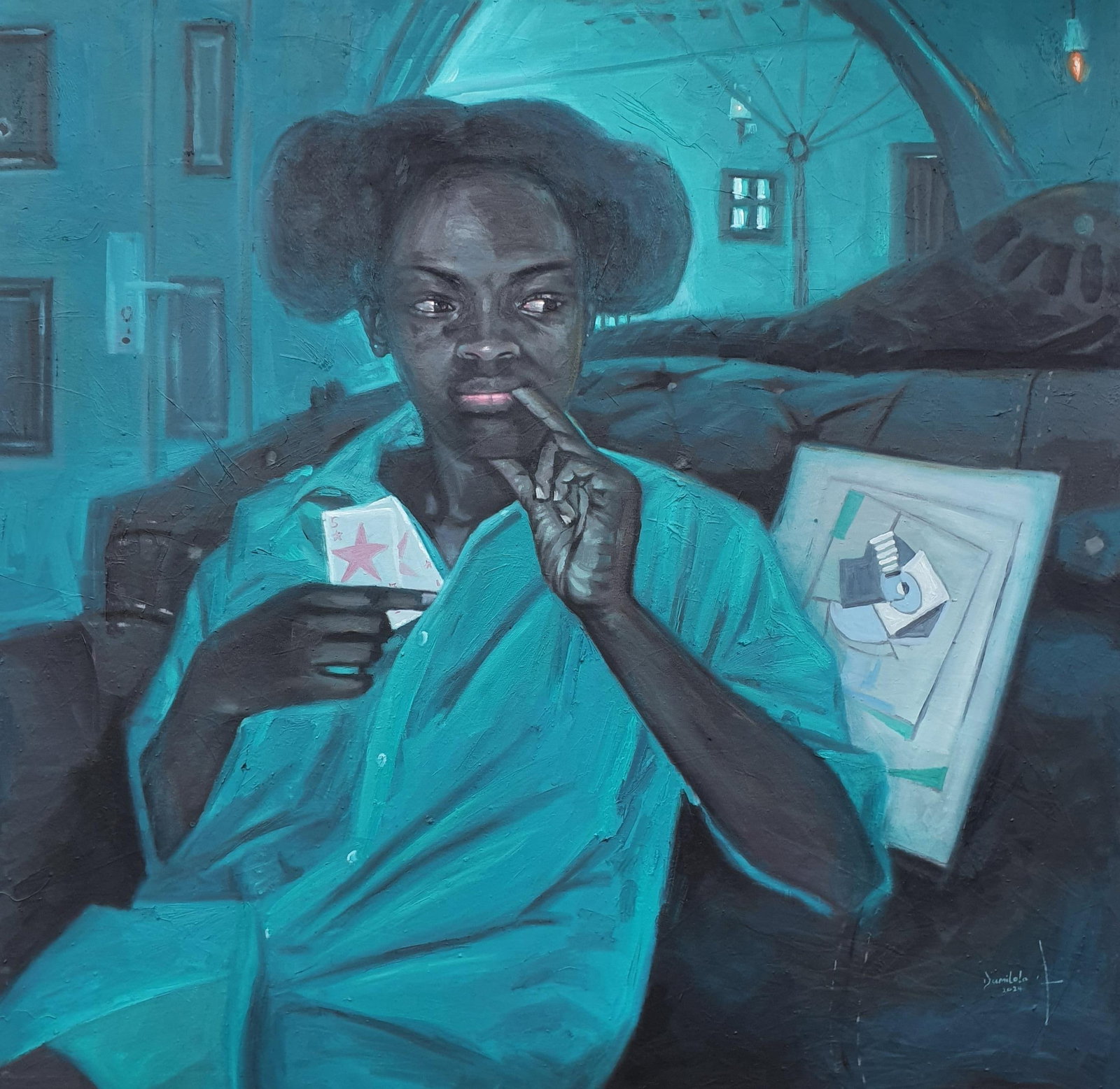 Ajegbomogun Damilola, Crooked Player - 21st Century Contemporary, Figurative Portrait, Blue, Card, - 5