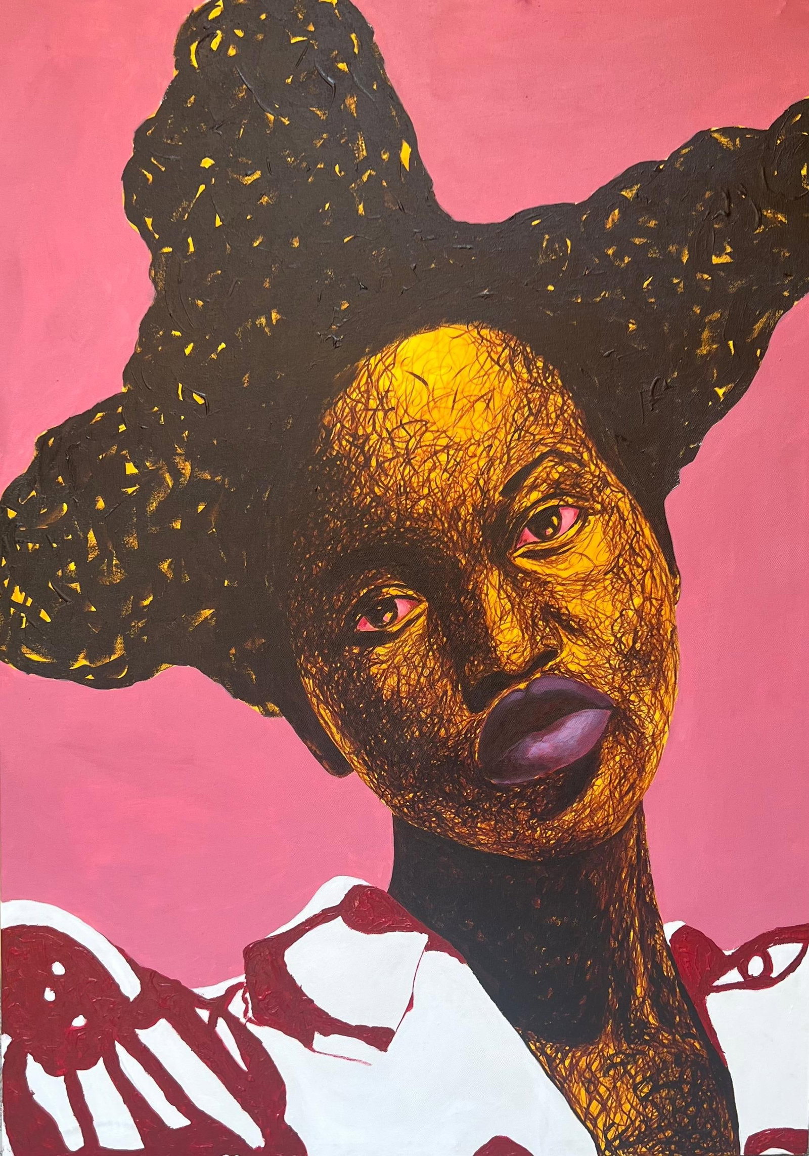 Daniel Owoeye, Red Eye - 21st Century Contemporary, Figurative Portrait, Woman Staring Intently, - 9