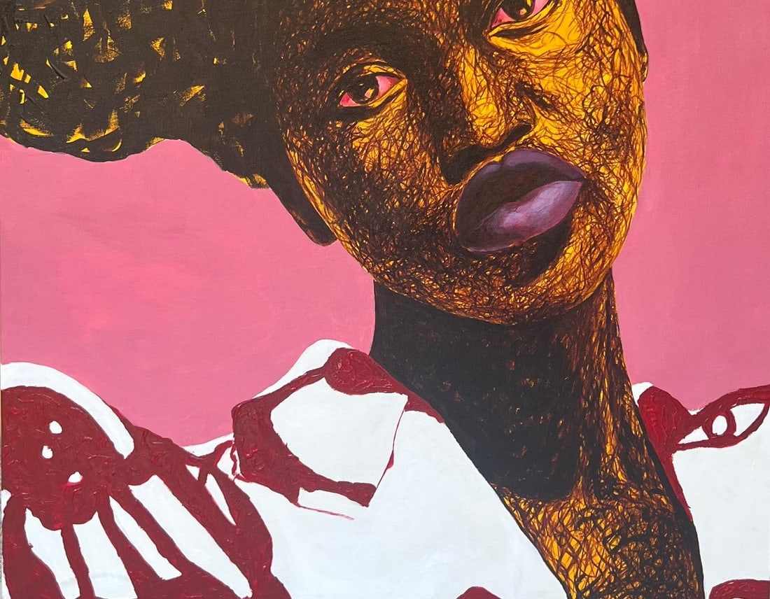 Daniel Owoeye, Red Eye - 21st Century Contemporary, Figurative Portrait, Woman Staring Intently, - 3