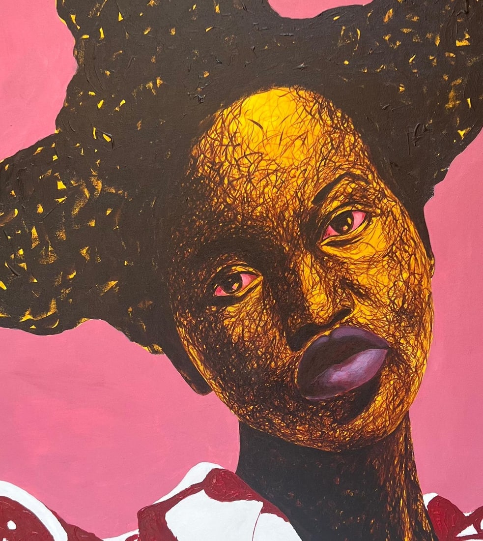Daniel Owoeye, Red Eye - 21st Century Contemporary, Figurative Portrait, Woman Staring Intently, - 4