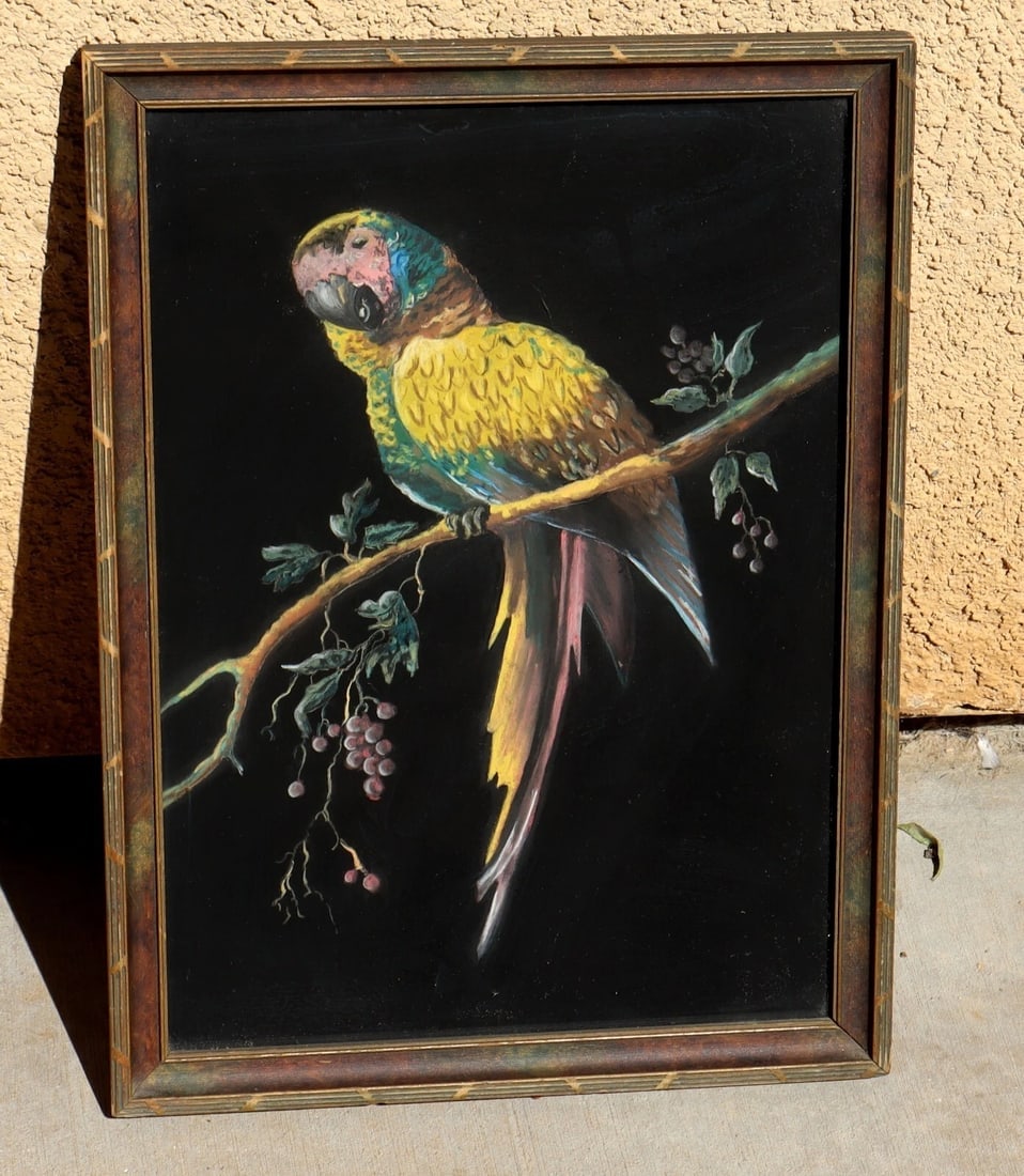 Beautiful Antique Parrot on a Branch PASTEL painting - 3