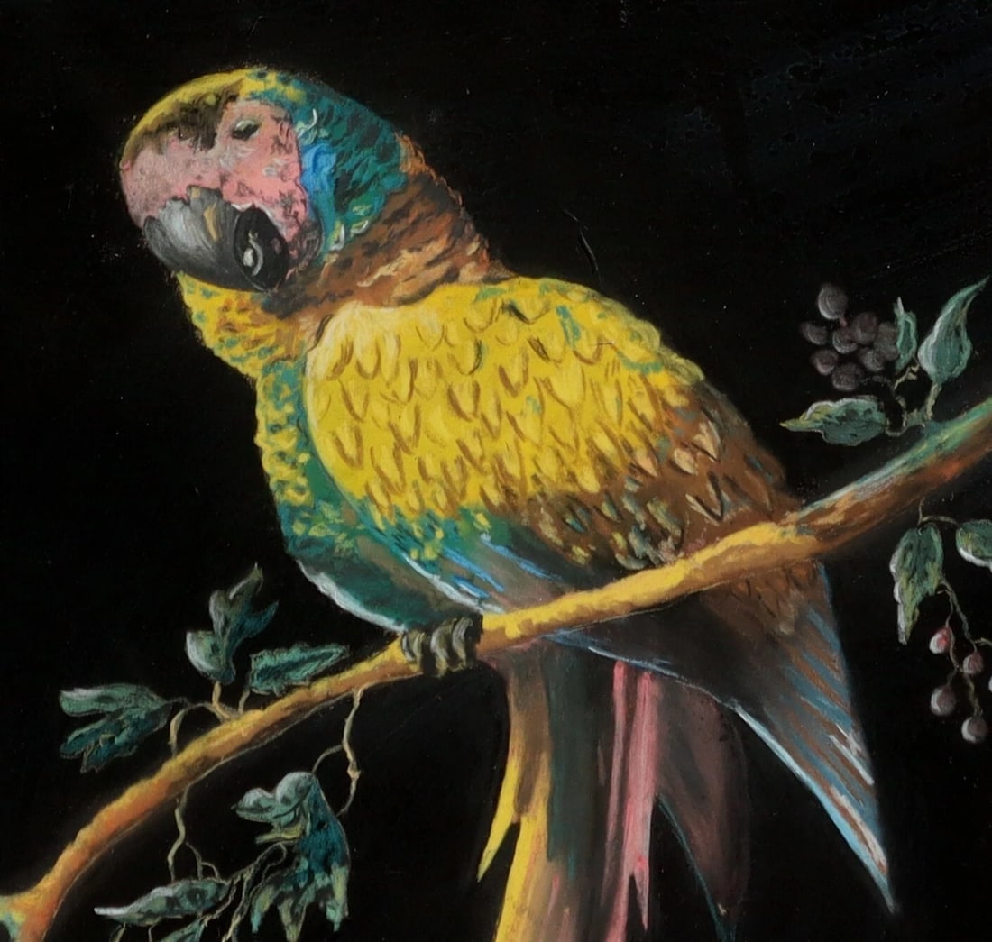 Beautiful Antique Parrot on a Branch PASTEL painting - 5