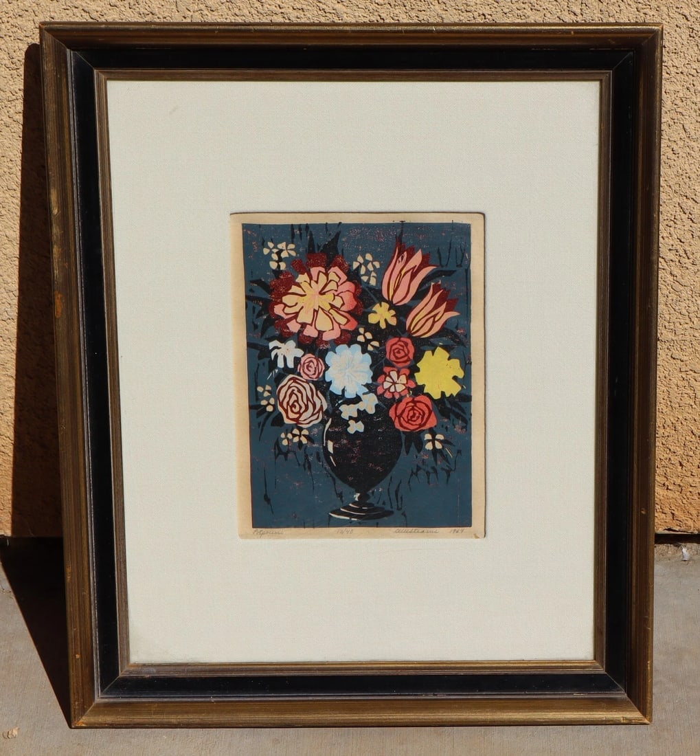 DAVID W. STEARNS Fine Gallery MCM S/N Rare Floral Woodcut "Potpourri" 1964 13/40 - 3