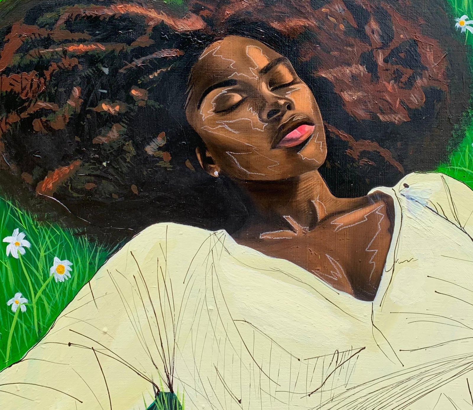 Samson Adetunji, In The Stillness - 21st Century Contemporary, Figurative Portrait, Green, Women, - 9