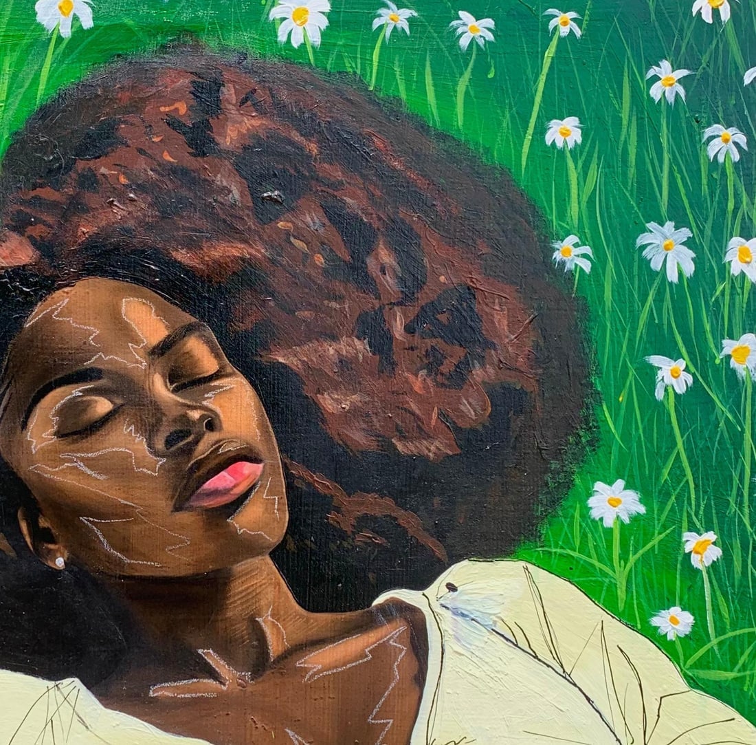 Samson Adetunji, In The Stillness - 21st Century Contemporary, Figurative Portrait, Green, Women, - 12
