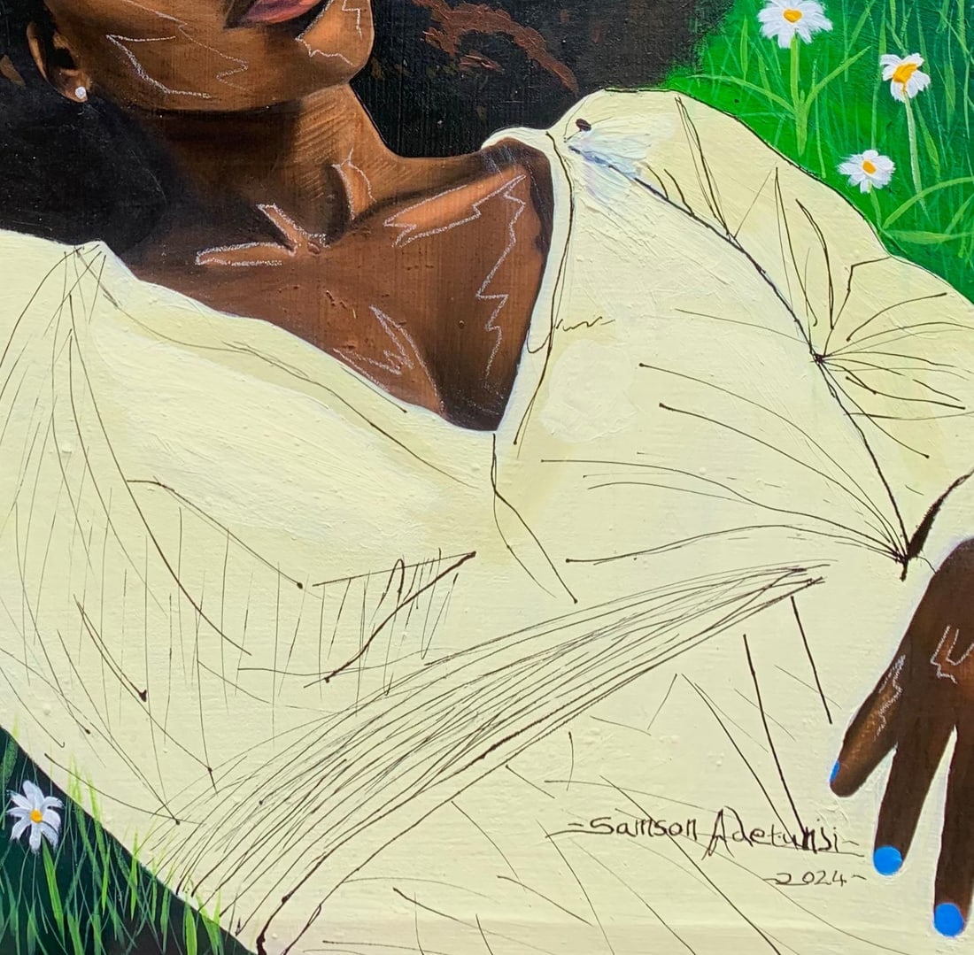 Samson Adetunji, In The Stillness - 21st Century Contemporary, Figurative Portrait, Green, Women, - 2
