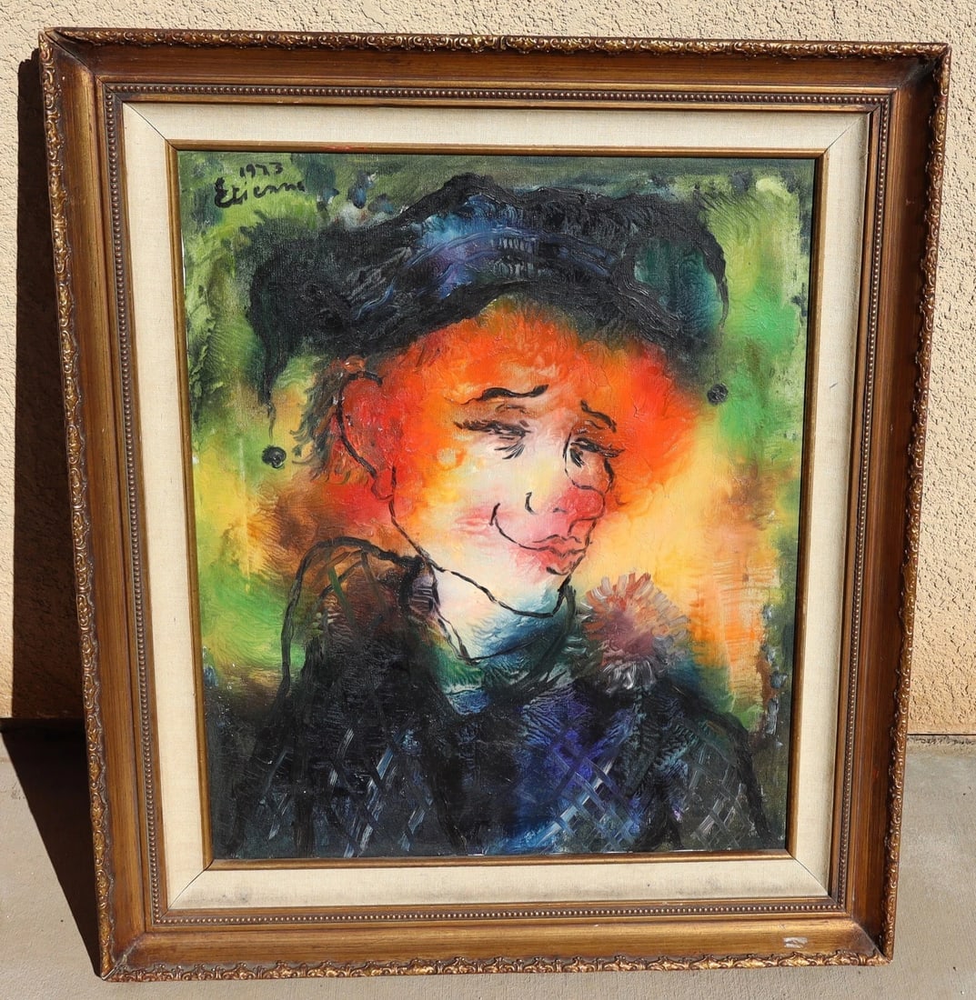 ROGER ETIENNE French Clown with Orange Hair & Beret oil painting - 2