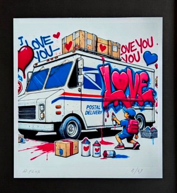 AIDAN FLUX | Hand Signed Original Print Framed Ltd. Ed. COA " I LOVE YOU " - 2