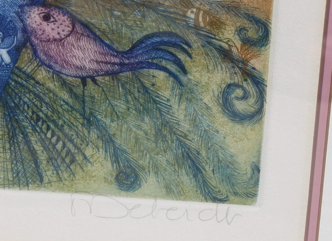 FRANCOISE DEBERDT French Naive Artist's Proof Etching Ed of 25 Bird & Feathers - 10