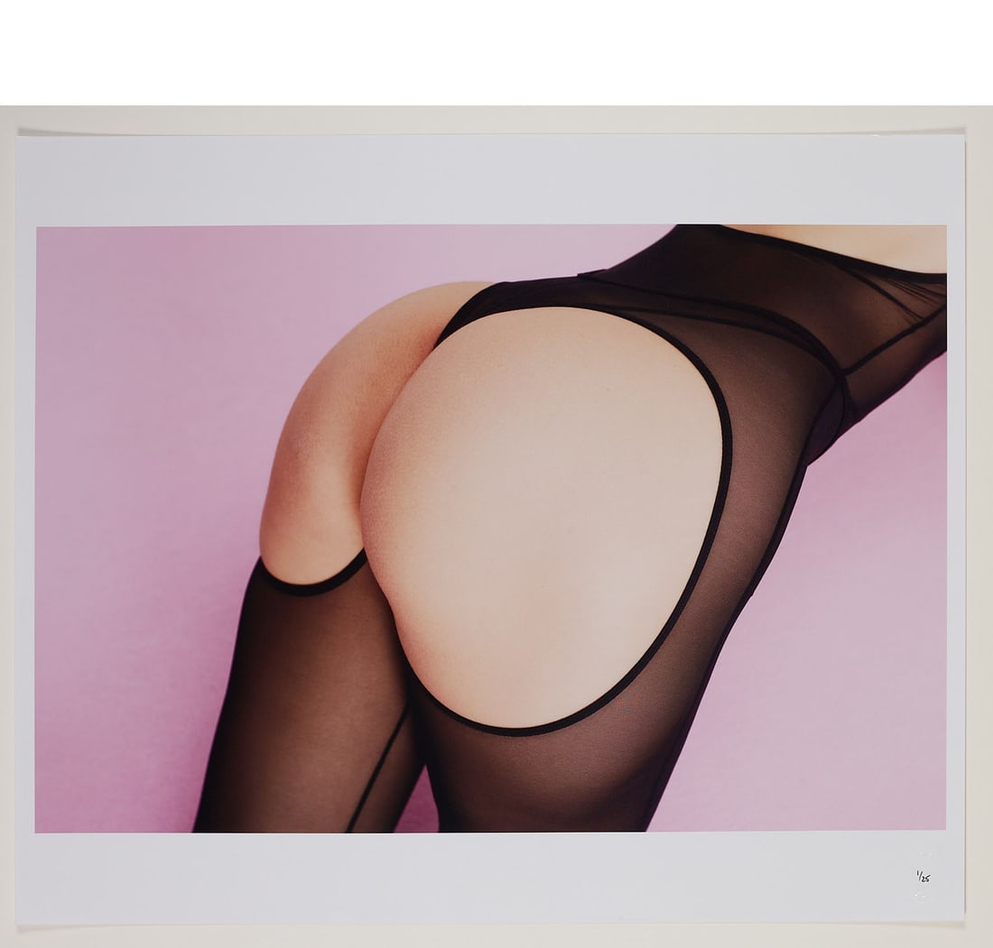 Pink Posterior: Artist: Spiros Politis(1969-) Title:Pink Posterior Date/Period:2026 Materials:photography Size:24" x20" Description:"Posterior with Pink Background" (2026) XLSemi abstract lingerie photo. Studio shot