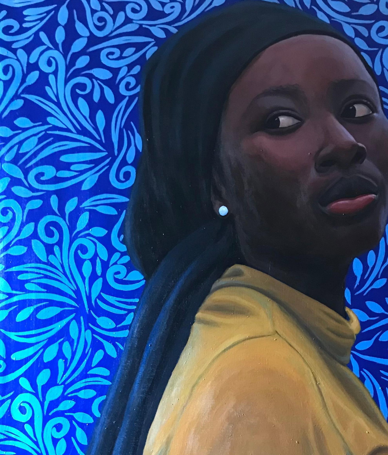 Kehinde Mayowa, Dauntless 3 -21st Century Contemporary, Figurative Portrait, Woman, Blue Pattern, - 12