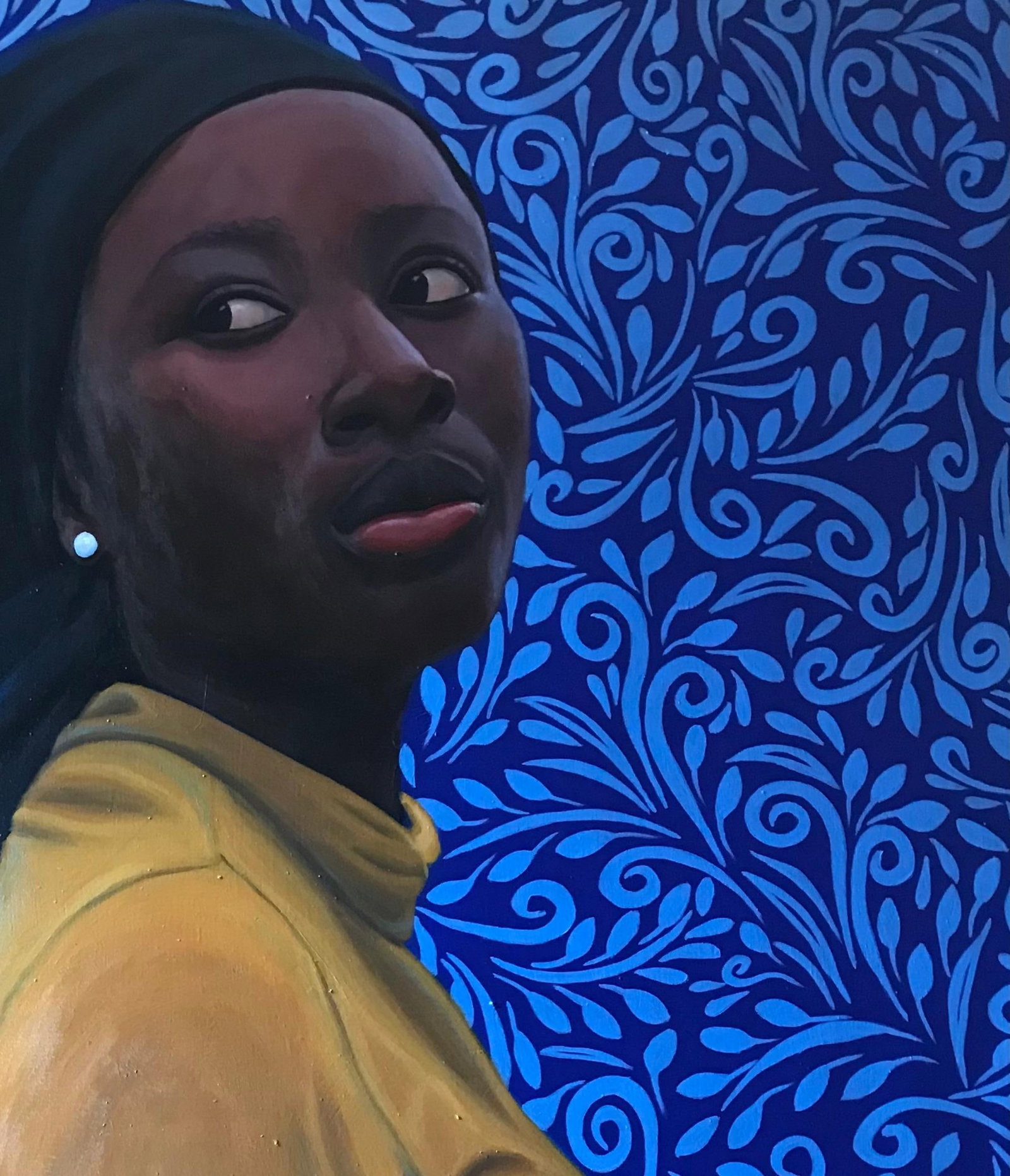 Kehinde Mayowa, Dauntless 3 -21st Century Contemporary, Figurative Portrait, Woman, Blue Pattern, - 13