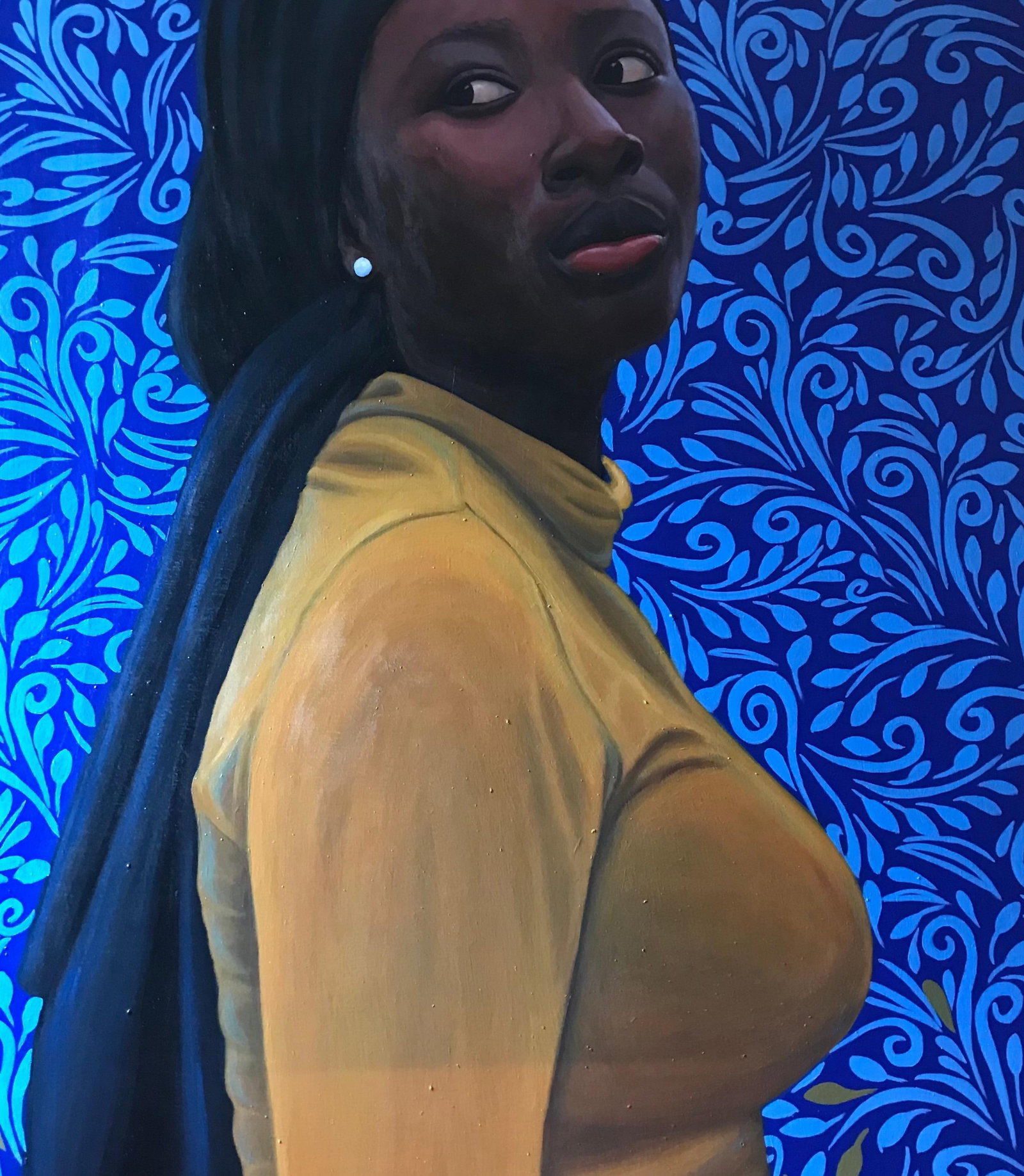 Kehinde Mayowa, Dauntless 3 -21st Century Contemporary, Figurative Portrait, Woman, Blue Pattern, - 16