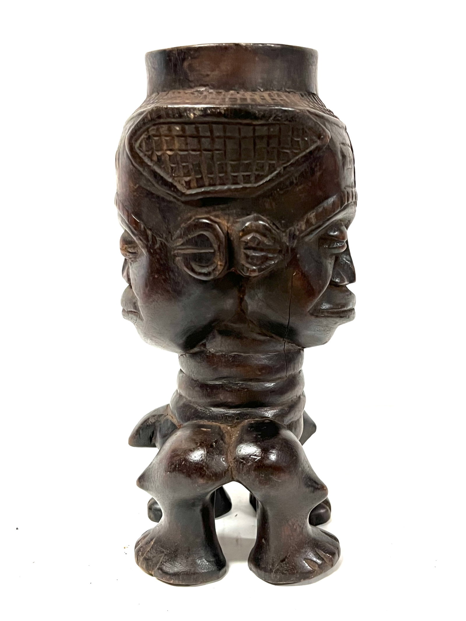 Kuba Cup: Title: Kuba Cup Description: African Tribal Art Carved Wood Kuba Cup Materials: Wood Date/Period: Late 20th Century Size: 9.5" h x 4" w Reserve: $200.00 Shipping: Domestic: Flat-rate of $30.00 to