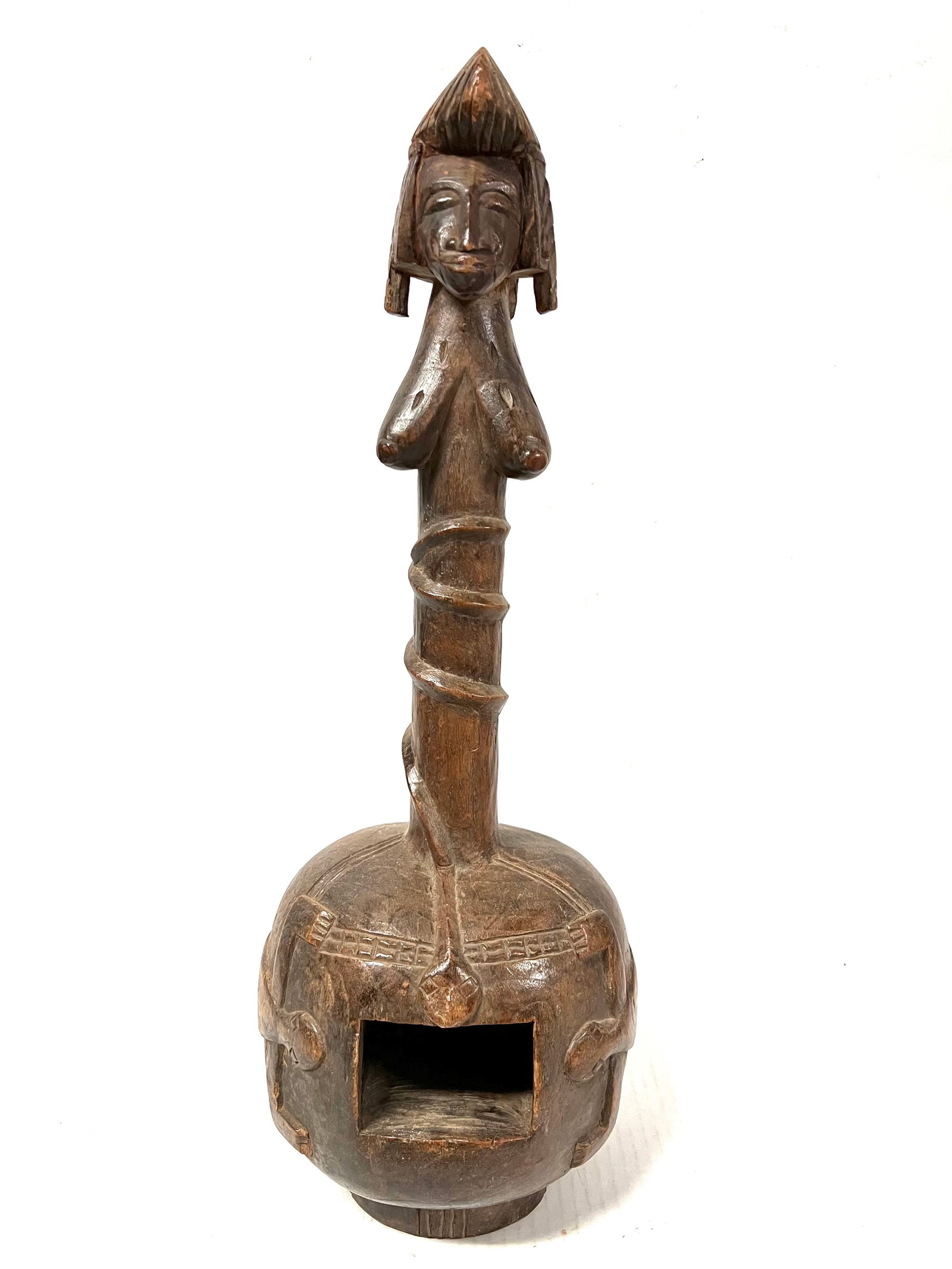 Bamana Statue: Title: Bamana Statue Description: African Tribal Art Carved Wood Bamana Statue Materials: Wood Date/Period: Late 20th Century Size: 19" h x 7" w Reserve: $200.00 Shipping: Domestic: Flat-rate of