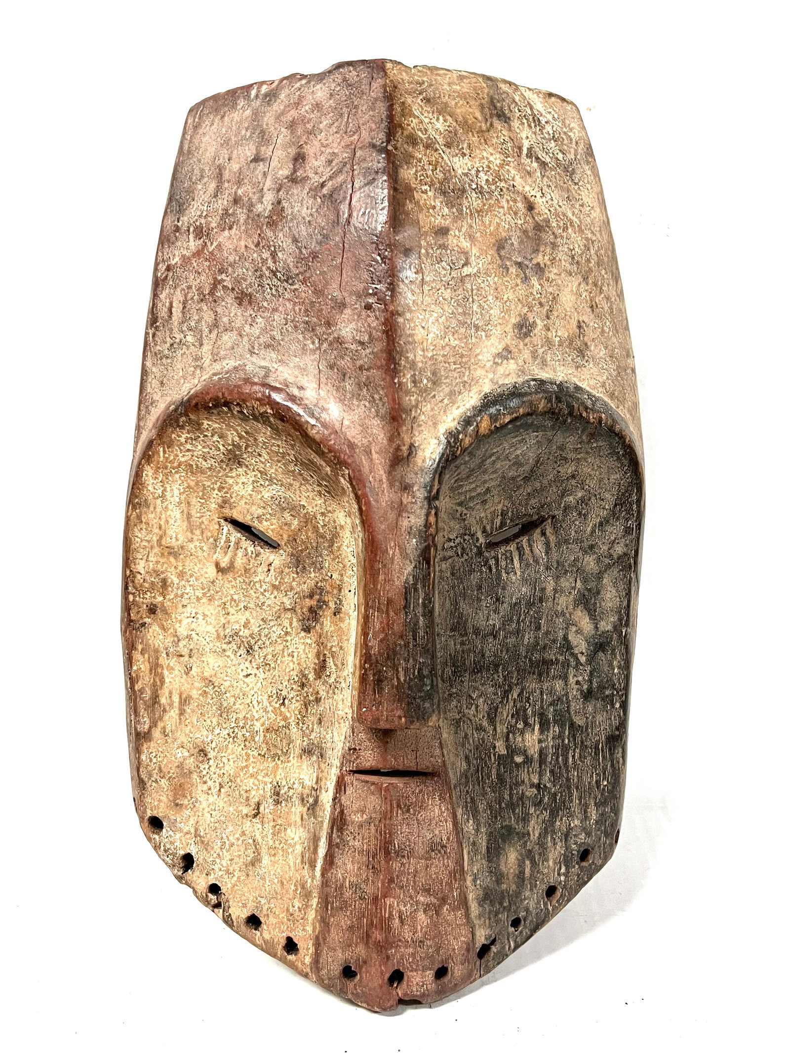 Fang Mask: Title: Fang Mask Description: African Tribal Art Carved Wood Fang Mask Materials: Wood Date/Period: Late 20th Century Size: 14.5" h x 9" w Reserve: $200.00 Shipping: Domestic: Flat-rate of $40.00 to