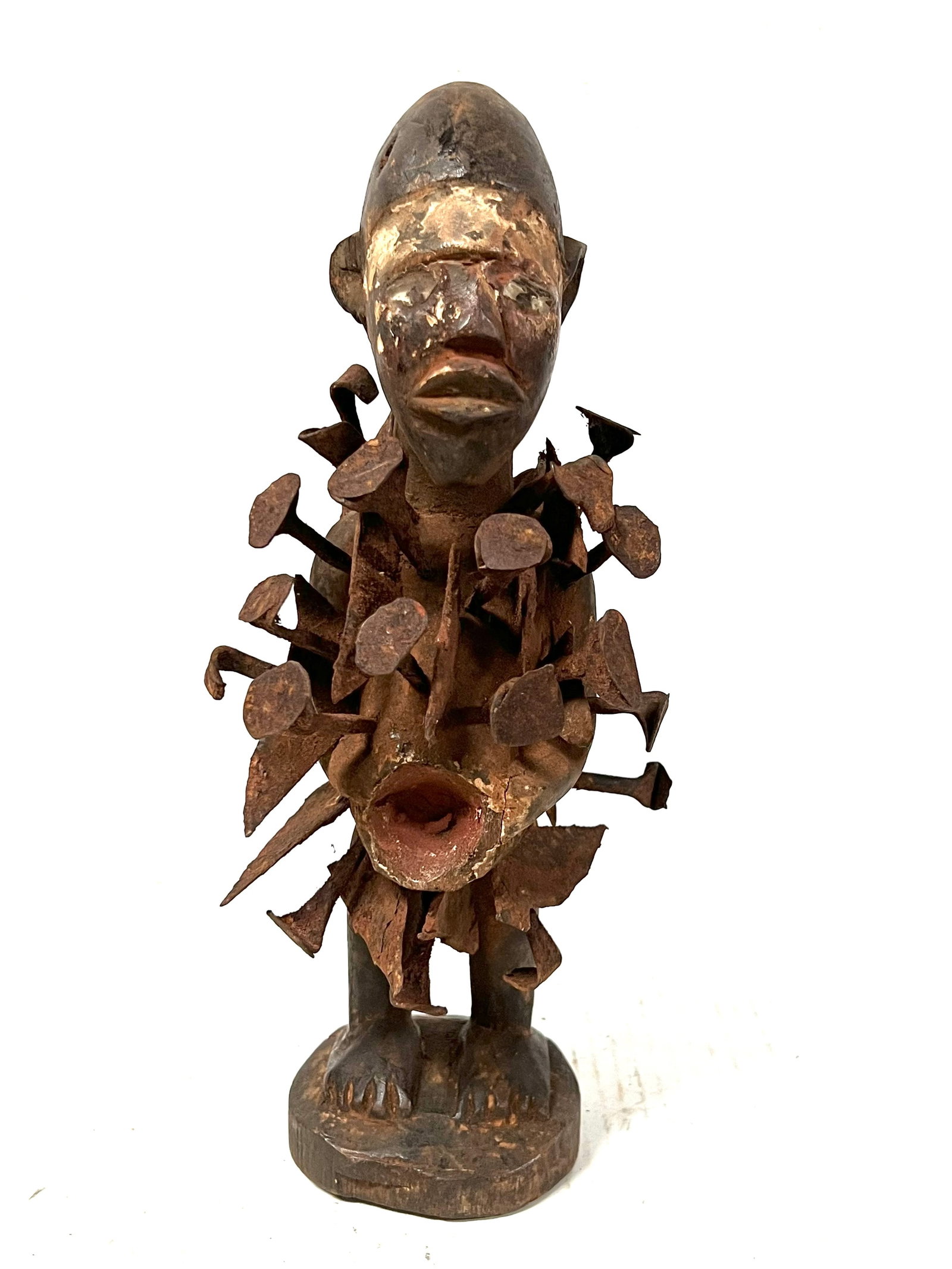 Bacongo Fetish Statue: Title: Bacongo Fetish Statue Description: African Tribal Art Carved Wood Bacongo Fetish Statue Materials: Wood Date/Period: Late 20th Century Size: 11.5" h x 5.5" w Reserve: $240.00 Shipping: