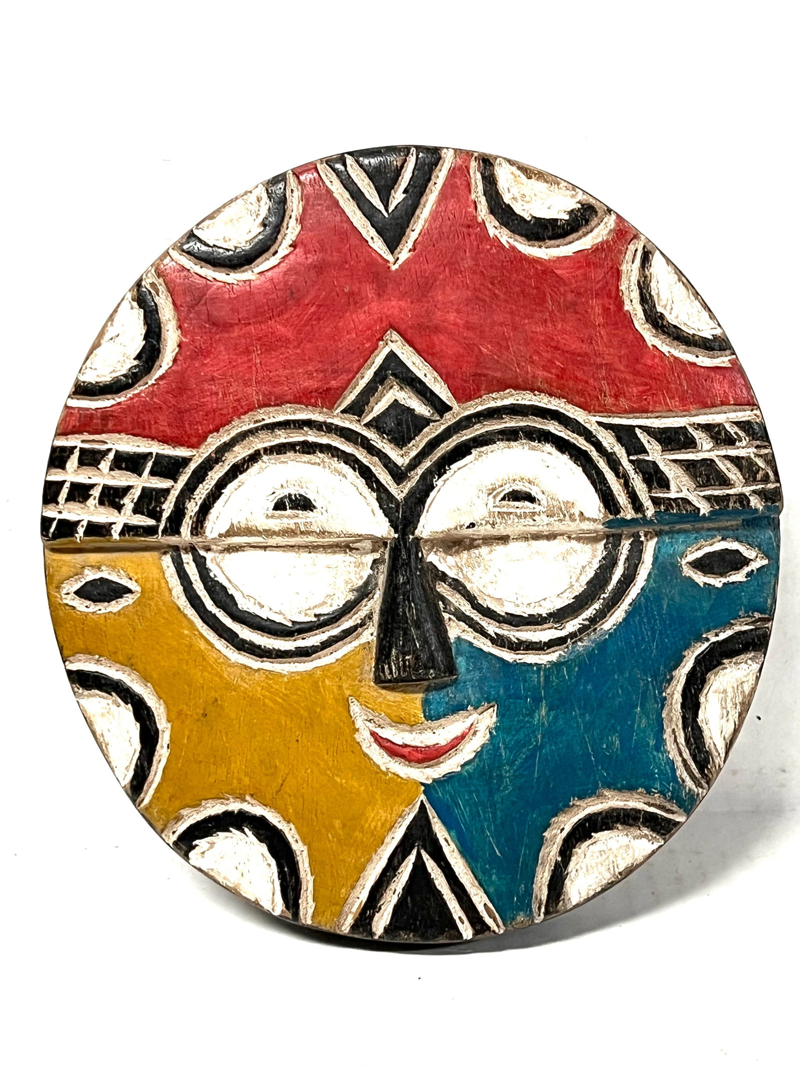 Teke Mask: Title: Teke Mask Description: African Tribal Art Carved Wood Teke Mask Materials: Wood Date/Period: Late 20th Century Size: 8" h x 8" w Reserve: $200.00 Shipping: Domestic: Flat-rate of $30.00 to