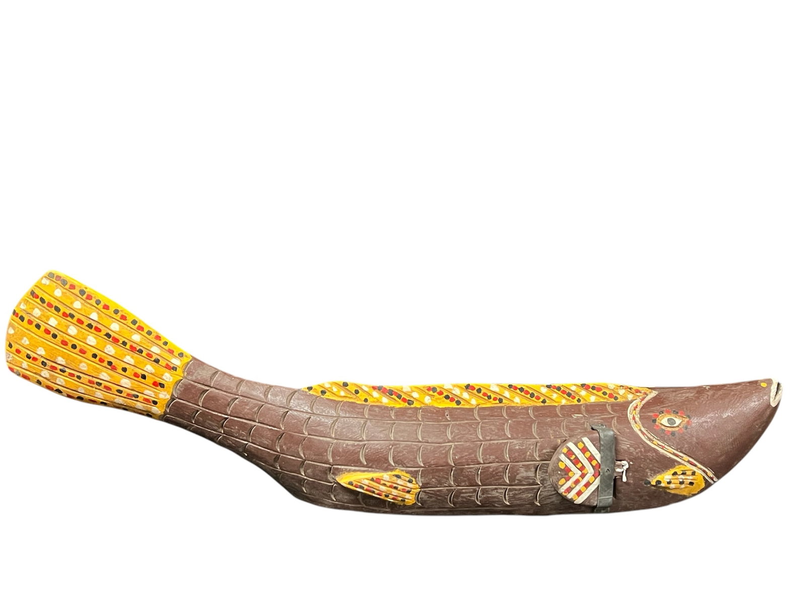 Large Bozo Puppet Fish: Title: Large Bozo Puppet Fish Description: African Tribal Art Carved Wood Bozo Puppet Fish Materials: Wood Date/Period: Late 20th Century Size: 11.5" h x 36" w Reserve: $380.00 Shipping: Domestic: