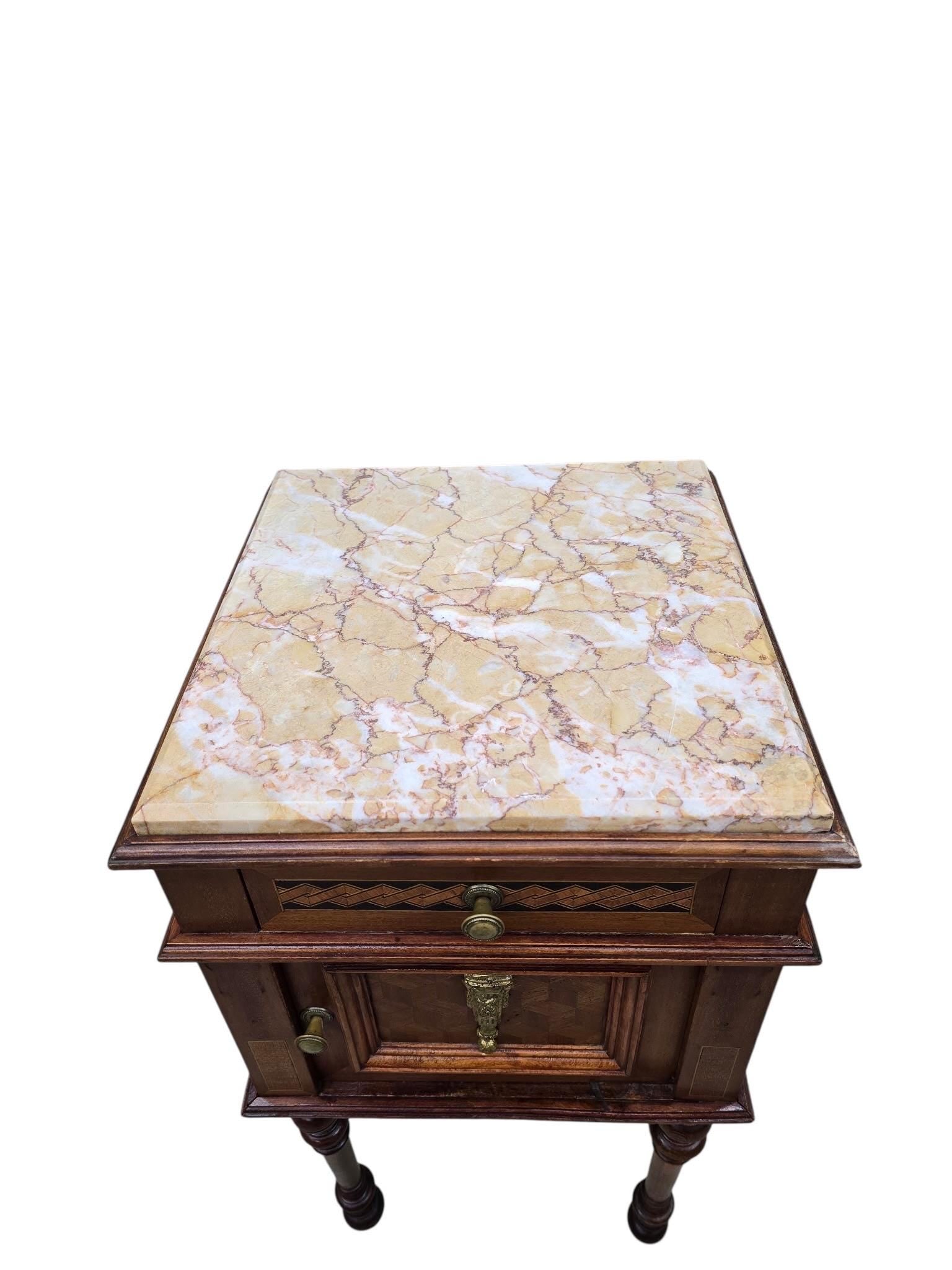 Antique French Carved Ornate Marble Top Smoking Storage Table - 2