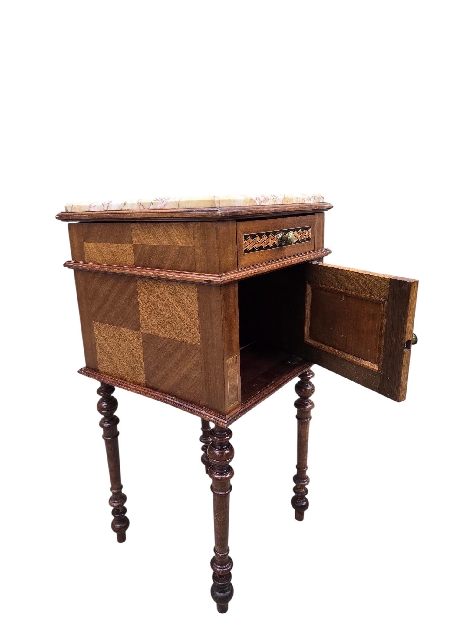 Antique French Carved Ornate Marble Top Smoking Storage Table - 3