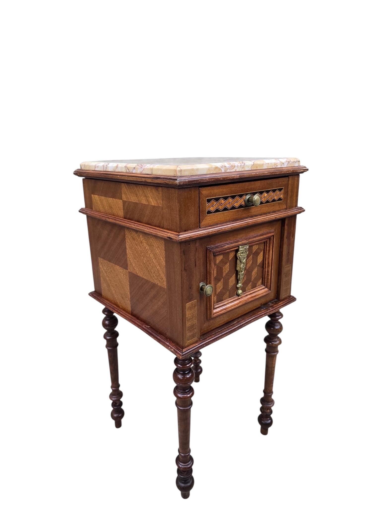Antique French Carved Ornate Marble Top Smoking Storage Table - 4