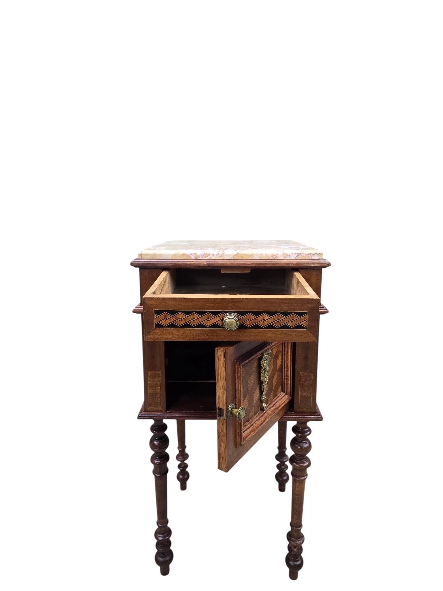 Antique French Carved Ornate Marble Top Smoking Storage Table - 5