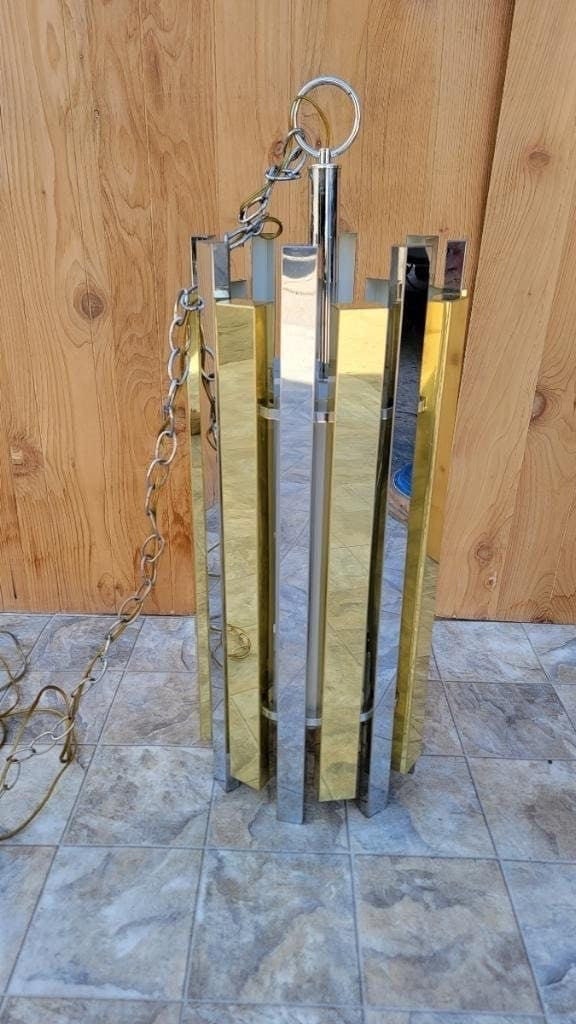 Mid Century Modern Gaetano Sciolari Brass & Chrome Pendant - 7