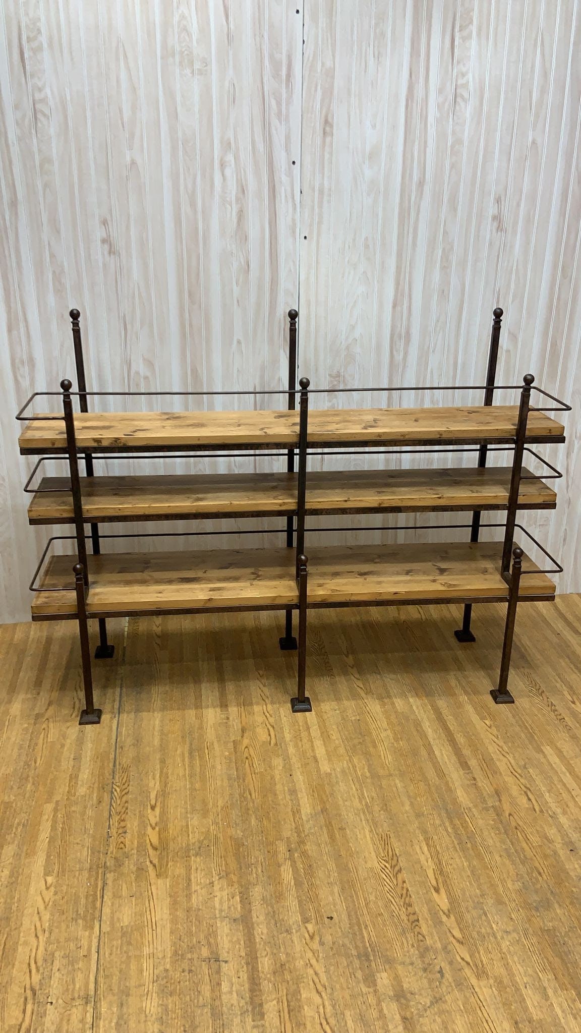 Antique French Wrought Iron Bakery Rack Shelving Unit: Title: Antique French Wrought Iron Bakery Rack Shelving Unit Description: Materials: WoodAntique French Hand-Forged Wrought-Iron and Wood Bakery Rack Shelving UnitAdd a touch of rustic elegance to