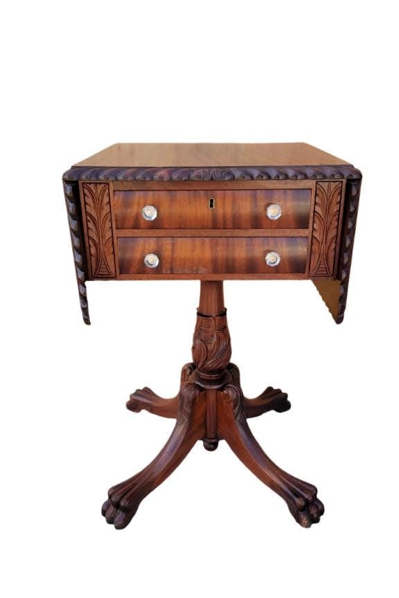 Antique Empire Style Drop Leaf Sewing Work/Side Table (1 of 7)